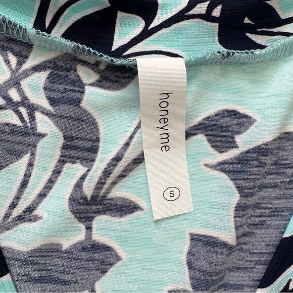 Honeyme Dress Light Blue Navy Floral Print Boho V-Neck Long Sleeve Tiered Small - Picture 2 of 12